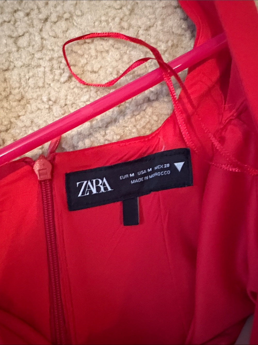 Zara Red Ruffle-Hem Mini Dress - Picture 2 of 4